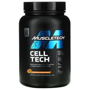 MuscleTech Cell Tech 크레아틴 탄수화물 함유 트로피컬 시트러스 펀치 1.36kg (3lb), 1개