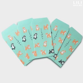 리리월드 일본 직수입 쇼와 레트로 감성 용돈 봉투 5매입, 민트 시바견
