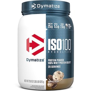 Dymatize ISO100 가수분해 단백질 파우더 100 분리 유청 25g BCAA 5.5g 글루텐 프리 빠른 흡수 쉬운 소화 쿠키 및 크림 20회 분량, 던킨 카푸치노 맛, 1개