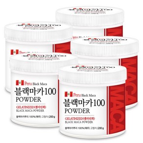 푸른들판 페루산 블랙마카 분말 100% 젤라틴화 마카 루트 가루 파우더 black maca, 5개, 200g