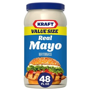 KRAFT Kaft Real Mayo 크리미하고 부드러운 마요네즈 - 샌드위치 샐러드 및 딥을 위한 클래식 스프레드 가능한 조미료 케이지 프리 계란으로 제작 케토 저탄수화물, 2) 48 Fl Oz Pack of 1, 없음