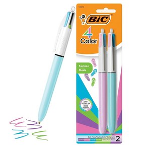 BIC 4색 패션 볼펜 미디엄 포인트(1.0mm) 멀티컬러 펜 하나에 다채로운 잉크 4개 2개입 팩, BIC 4색 패션 볼펜, 미디엄 포인트(1.0mm),