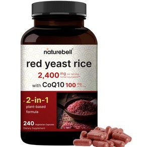 NatueBell 홍국 (레드 이스트 라이스) 1200mg 코큐텐 베지캡슐 240정, 1개