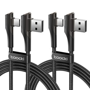 Toocki 90도 듀얼 ㄱ자형 USB-A/C to C타입 480Mbps 초고속 충전케이블, 2개, 2m