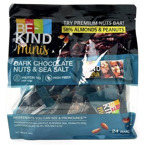 코스트코 BE KIND 다크초콜릿 넛츠 앤 씨솔트 너트바 480g (20g x 24개) + 해핑 봉지클립(대) 1P 견과류 프로틴바, 1개