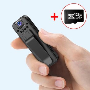 1080P 고화질 초소형 바디캠 액션캠 블랙박스 녹음 카메라, 바디캠 + 128GB SD 카드 × 1개