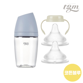 티지엠 트라이탄 젖병240ML 2종사은품 (젖병 손잡이1P + 젖꼭지 3단계 2P), 1개, 240ml, 코튼블루(2종사은품)