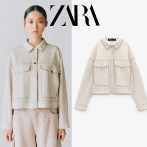 자라 여성 스티치 스웨이드 질감 포켓 카라 가을 버튼 자켓 ZARA