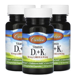 칼슨 비타민D3 K2 고약사 Calson Vitamin D3 2000IU 30캡슐 3병, 3개