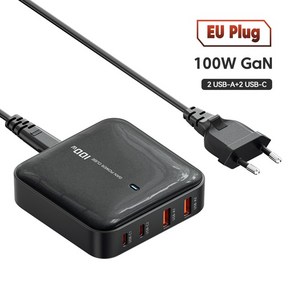 핸드폰충전기Toocki 100W GaN USB 충전기 4포트 C타입 PD 고속 데스크탑 아이폰 샤오미 오포용, 01Black, 1개