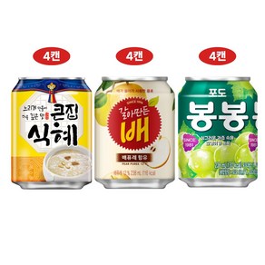 해태 캔음료 3종세트 (갈아만든배+포도봉봉+큰집식혜), 1세트, 238ml