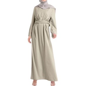 여성 중동 아랍어 Abaya 레이스 업 넥타이 매듭 허리 무슬림 흐름 마시 드레스 플레어 긴 소매 Kaftan Robe 이슬람 가운