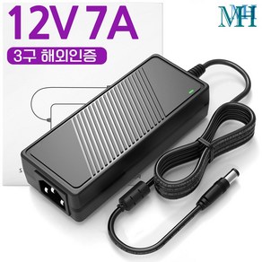 명호전자 12V7A 아답터 3구 해외 인증용 6등급(T120A1200700PI) DC 12V 7A 어댑터