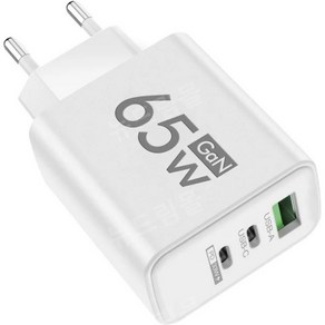 고속충전 USB-C 충전기 65W PD3.0 충전기, EU 한국용 화이트, 1개