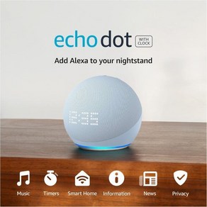 시계 기능이 있는 Amazon Echo Dot(5세대) 소형 스마트 스피커, 클라우드 블루, 에코닷 5세대