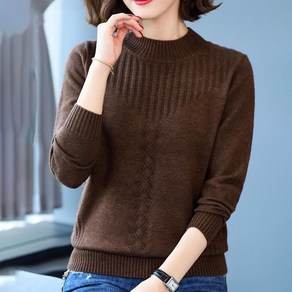 ZIGODAG 빈 디자인 리브 롱슬리브 스웨터 캐주얼 단색 모크넥 스웨터 겨울 & 가을 여성 의류 SXDTMM67763