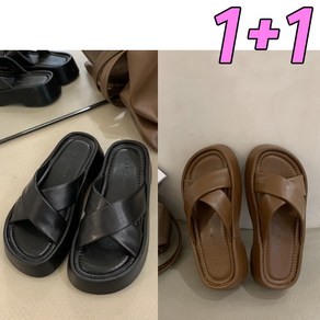 차쿠 1+1 여성 통굽 스트랩 슬리퍼 엑스 스트랩 통굽 슬리퍼 4cm
