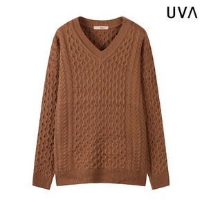 [우바] [UVA] V넥 데일리 꽈배기 루즈핏 긴팔 니트 (UO4KT007L0)