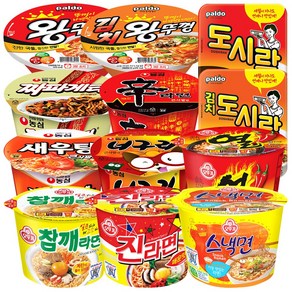 용기컵라면 12종 농심(신라면+너구리+새우탕+짜파게티)+오뚜기(진라면매운+스낵면+열라면+참깨)+팔도(왕뚜껑+김치왕뚜껑+팔도도시락+김치도시락), 1세트