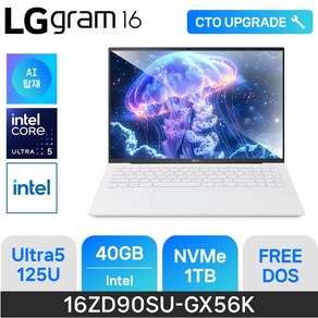 [당일출고] LG전자 2024 그램16 16ZD90SU-GX56K - 최신형 가성비 업무용 노트북, Fee DOS, 40GB, 1TB, 스노우 화이트