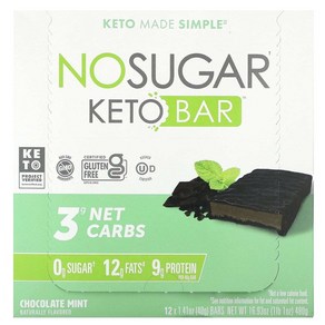 노슈가컴퍼니 No Suga Company 케토 바 초콜릿 민트, 12개, 40g