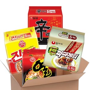 [블루존] 봉지라면 4종 (신라면5p + 진라면매운맛5P + 짜파게티 5p + 열라면5P) 세트, 1세트