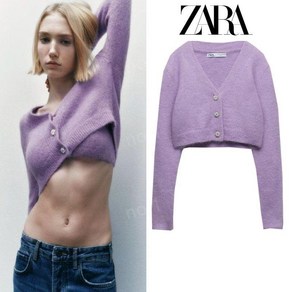 자라 퍼플 크롭 니트 가디건 ZARA