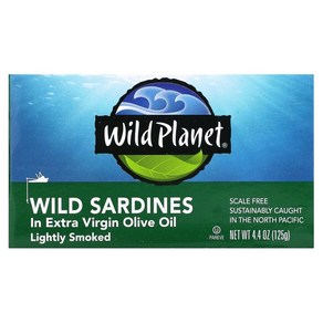 Wild Planet 엑스트라 버진 올리브 오일에 담긴 야생의 정어리 가벼운 훈제 4.4 oz (125 g) 3팩, 1개, 85g