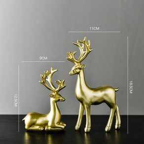 장식 집들이 행운의 추상 룸 엘크 개/로트 선물 홈 탁상 2 사슴 조각 장식품 동상, Golden Elk Dee