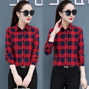 춘추 여성 체크 셔츠 긴팔 빅사이즈 셔츠 women's long-sleeved shirt 하늘비즈 A25 P592S351