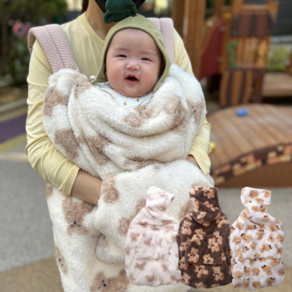 [원라인] 곰돌이친구들 아기띠워머 아기망토 바람막이, 아이보리곰