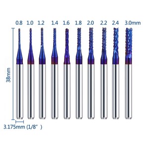 코팅 나노 개 세트 비트 카바이드 밀 PCB 엔드 라우터 키트 10 밀링 도구용 3.175mm 커터 CNC 블루 미니, 10개