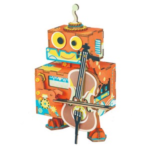 [영문판] 로보타임 오르골 ROBOTIME D.I.Y 뮤직 박스 AMD53 Little Pefome 첼로 로보트, 1개
