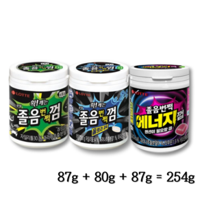 롯데 졸음뻔쩍 껌 87g 1 울트라파워 80g 1 에너지껌 87g 1 자일리톨, 1개, 254g