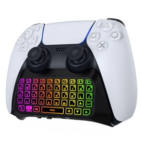 MoKo RGB 백라이트 키보드 PS5 컨트롤러용 Bluetooth Wieless Mini Gamepad Chatpad 플레이스테이션 5용 업그레이드된 내장, Black & White, 1개, Black & White