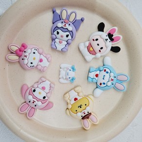 [요고살래]데코덴 빅 산리오 쿠로미 시나모롤 마멜 6종 실내화 신발장식 폰케이스 그립톡 부자재 레진아트 탑구 만들기 파츠 DIY 재료, 폼폼푸린