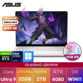 [ASUS] GU605MZ-QR099W WIN11 대학생 업무용 영상편집 노트북, WIN11 Home, 32GB, 2TB