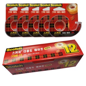 쓰리엠 스카치 다용도 테이프 550 리필 18mm x 30m 12p + 테이프 디스펜서 581 18mm x 15m 5p, 혼합색상, 1세트