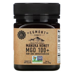 Egmont Honey 멀티플로럴 마누카 꿀 로우 언패스쳐라이즈 MGO 100+ 250g(8.82oz), 1개, 250g