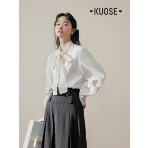 [KUOSE] 쿠오세 화이트 리본 블라우스 셔츠 여성 데일리 캐주얼 이너 코디세트 결혼식 하객룩