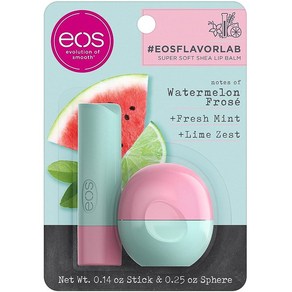 Eos FlavoLab 립밤 스틱 앤 스피어 워터멜론 프로제 천연 시어 립 제품 11.1g(0.4온스) 2팩 108461, Eos FlavoLab 립밤 스틱 앤 스피어, 워터멜