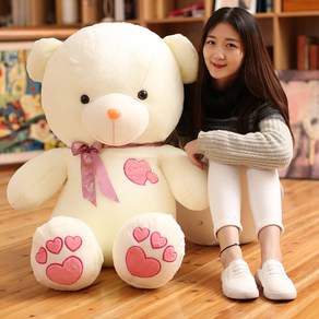 리본 하트 곰 곰돌이 테디베어 동물 봉제인형 장식 소품 인테리어 대형 기념일 선물 인형, 45cm (약0.45kg), 핑크 ★무료배송, 1개