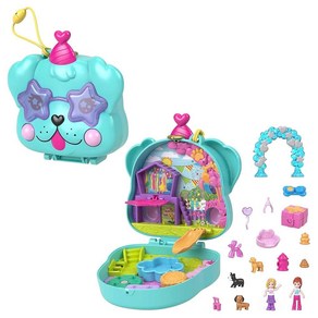 Polly Pocket 폴리포켓 컴팩트 플레이세트 강아지 생일 배쉬 마이크로 인형 2개 및 액세서리 포함 서프라이즈 공개 여행 장난감