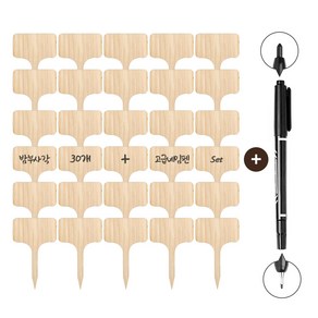 월드가드닝 화분월드 원목 식물 이름표 네임텍 30p + 네임펜 30p 세트 밤부사각, 우드, 1세트