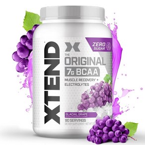 XTEND 오리지널 BCAA 파우더 빙하 포도  무설탕 운동 후 근육 회복 음료 아미노산 포함  남성 및 여성용 BCAA 7g  90회 분량, Glacial Gape, 30 Sevings (Pack of 1), 1개