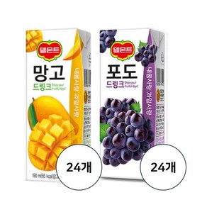 델몬트 포도 + 망고 드링크팩 190ml 각24팩, 48개