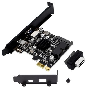 2- 포트 PCI-E USB 라이저 카드 PCIE Convete PCI-E에서 USB 3.0 유형 C 확장 카드 PCI-EXPRESS 슬롯 1X Windows 8/10, 전체 높이 배플, 1개