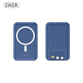 EIKER 맥세이프 마그네틱 유무선 겸용 미니 일체형보조배터리 10000mAh 4 colo, 네이비블루