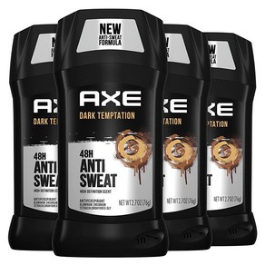 AXE 남성용 땀 억제 데오도란트 48시간 땀 및 악취 방지 다크 템테이션 데오도란트 76.5g2.7온스 4개입, AXE 남성용 땀 억제 데오도란트 48시간 및 악취 방, 76g, 4개