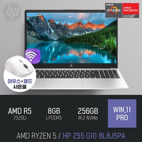 HP 255 G10 8L8J5PA [무선 마우스 증정], WIN11 Po, 8GB, 256GB, 라이젠5, 실버